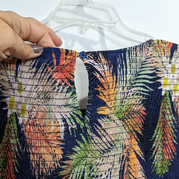 Terra & Sky 1X Maxi Dress Blue Floral Tropical Tassled Pockets Sleeveless 16 18 - Picture 11 of 13